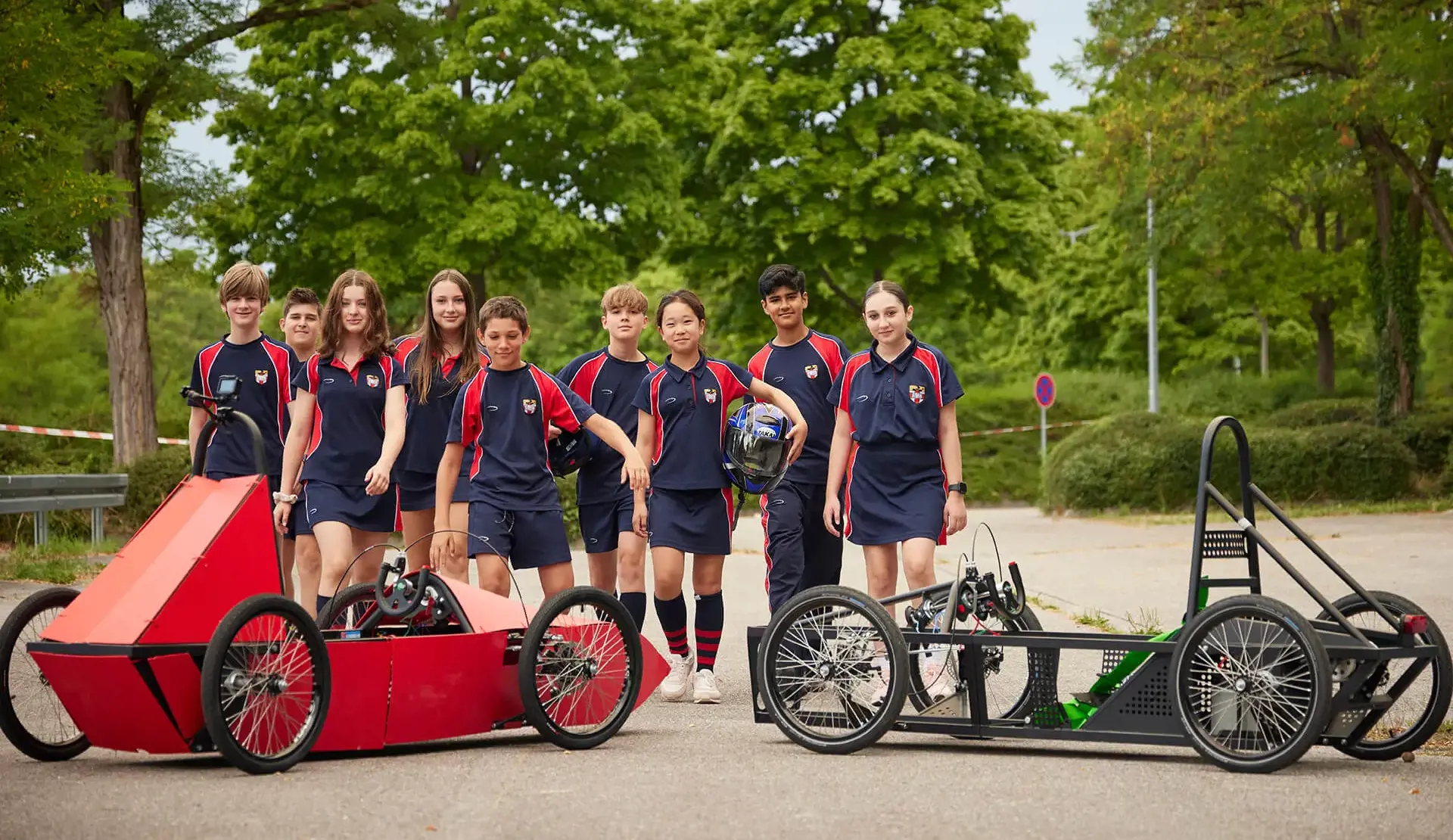 St George's School pupils with racing karts they built